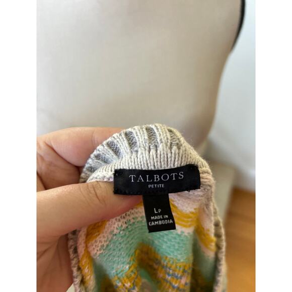 Talbots White & Green Fair Isle Striped Crewneck Sweater - Picture 4 of 6